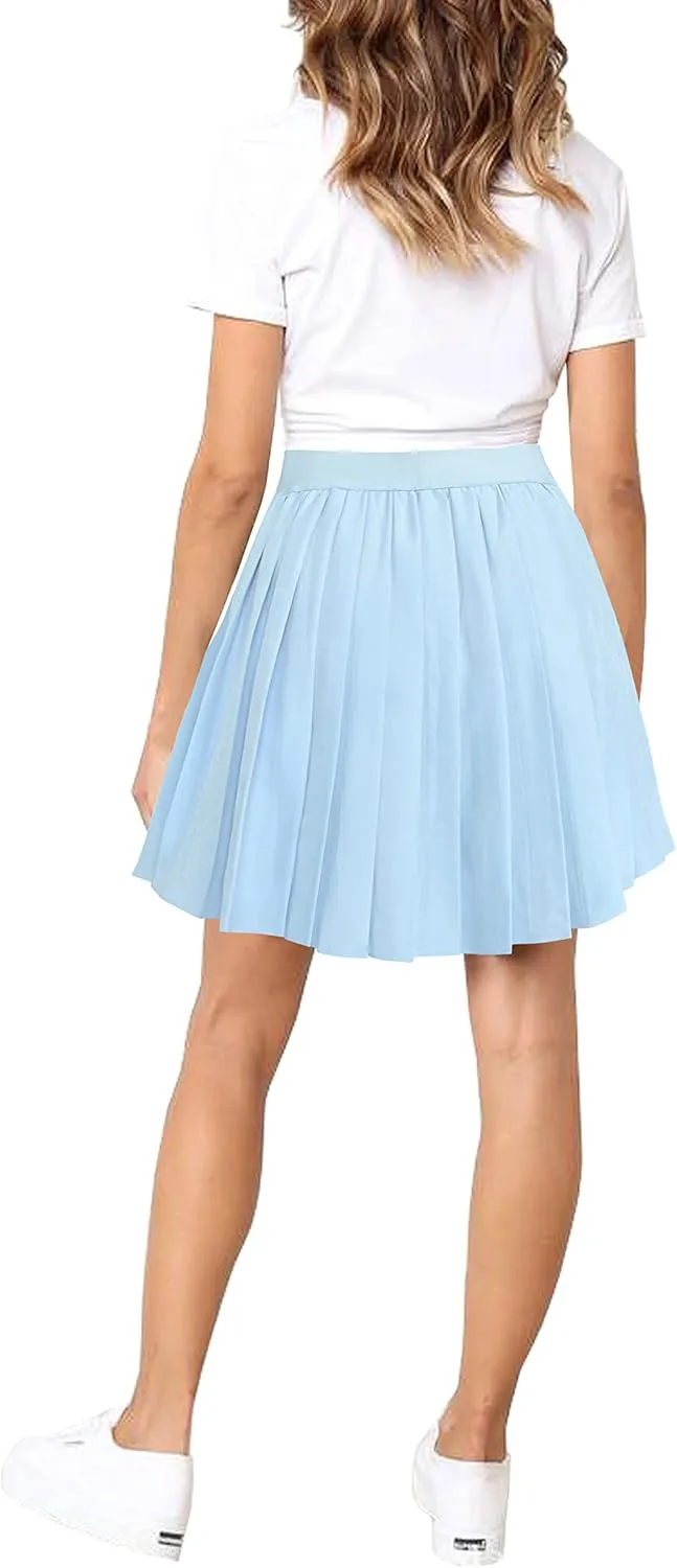 Afibi Women Short Uniform High Waist Pleated Skater Tennis Skirt with Shorts