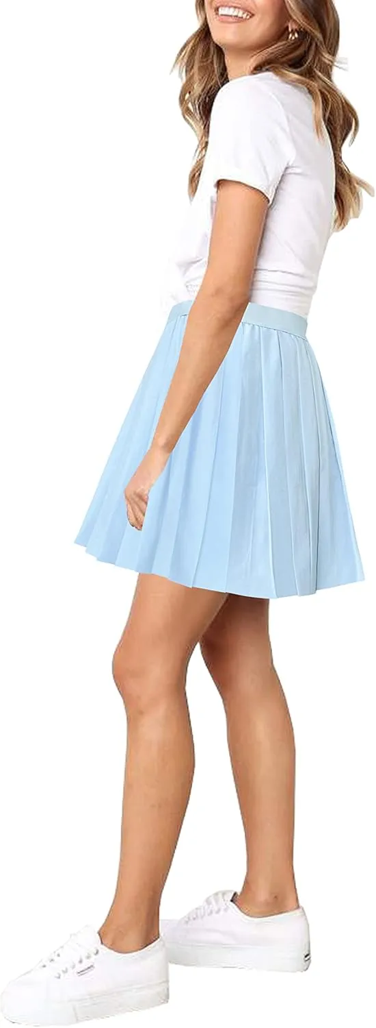 Afibi Women Short Uniform High Waist Pleated Skater Tennis Skirt with Shorts