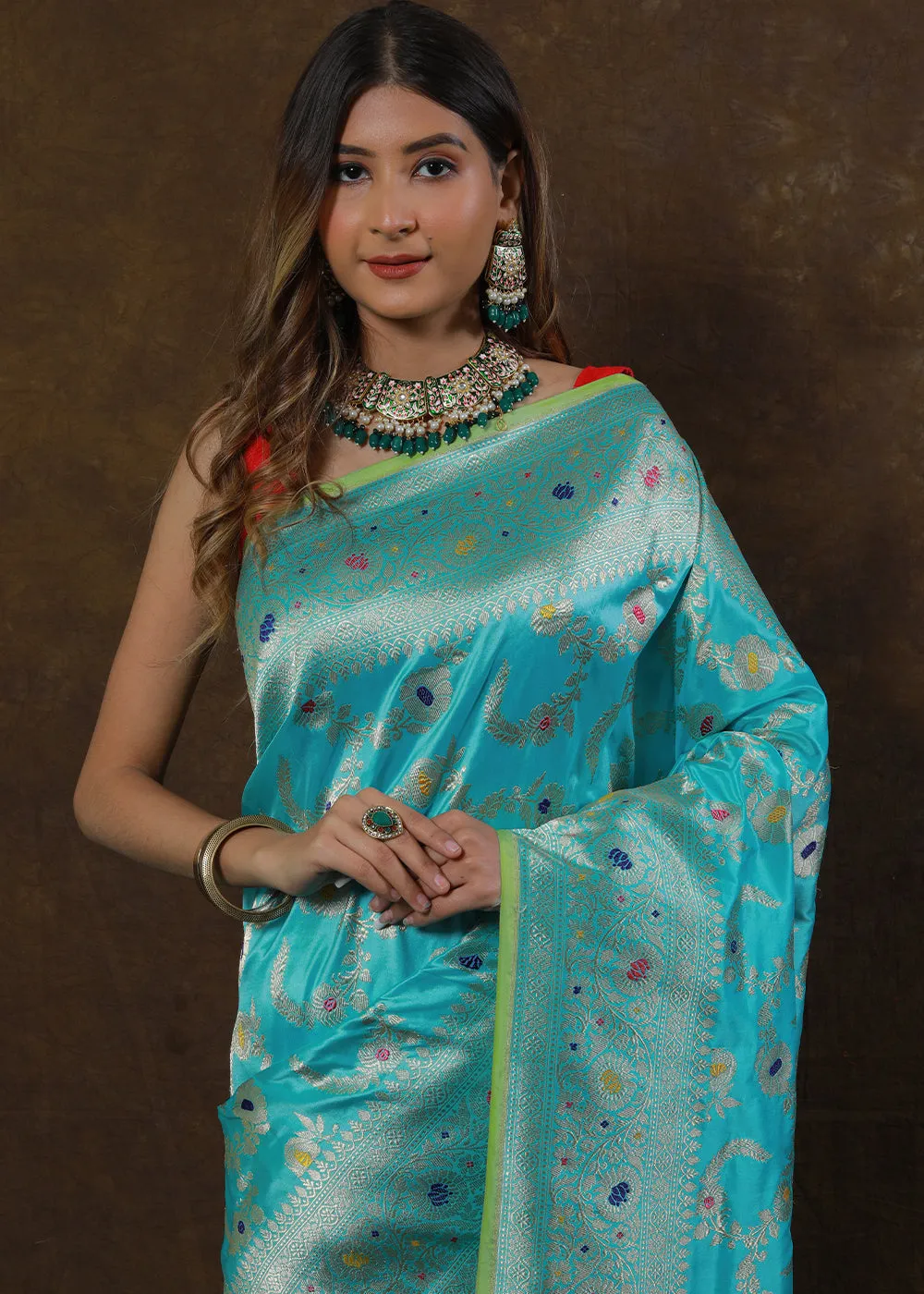 Baby Blue Hand Woven Pure Katan Silk Saree