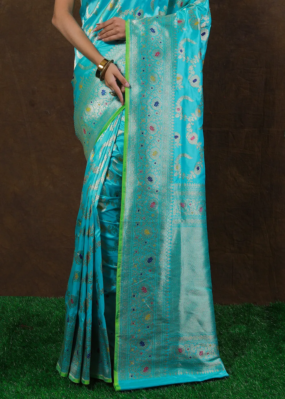 Baby Blue Hand Woven Pure Katan Silk Saree