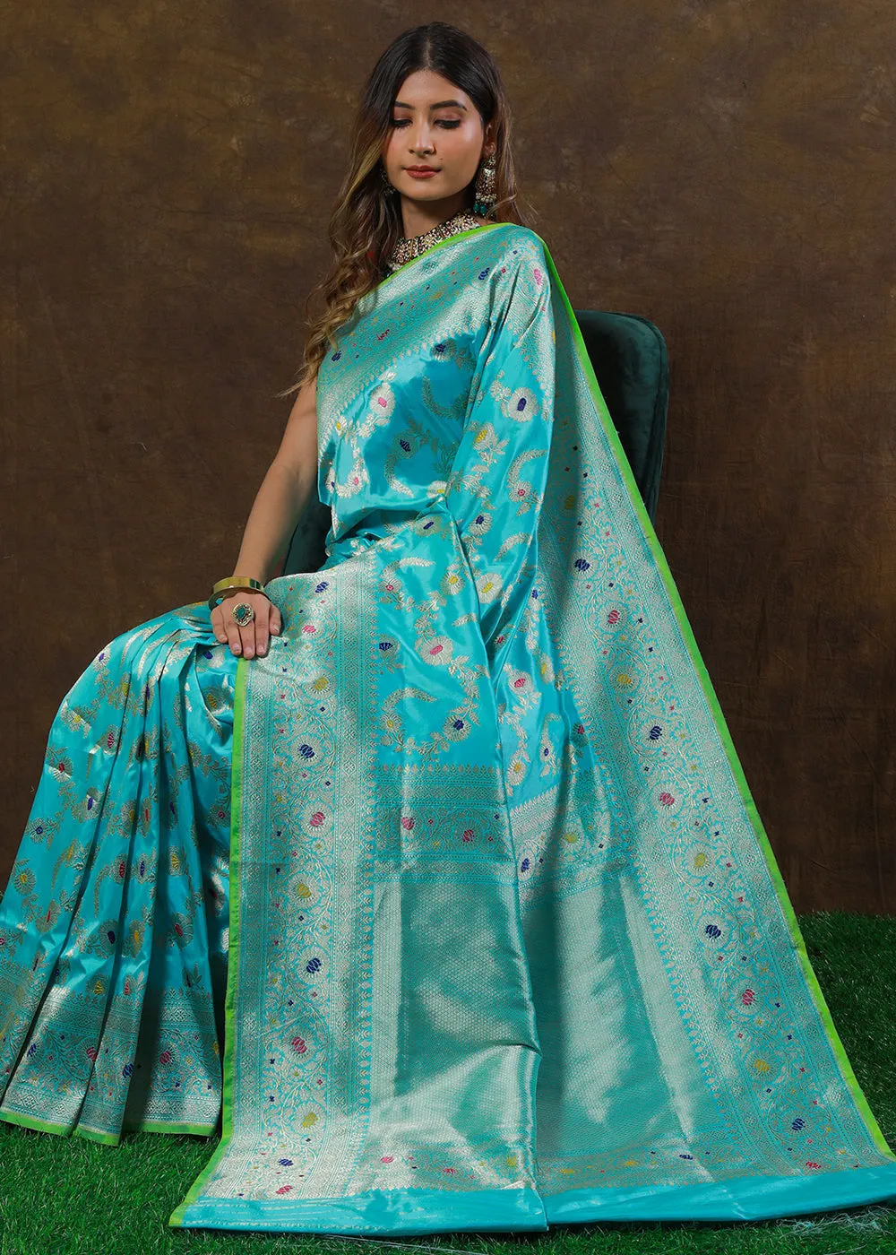 Baby Blue Hand Woven Pure Katan Silk Saree