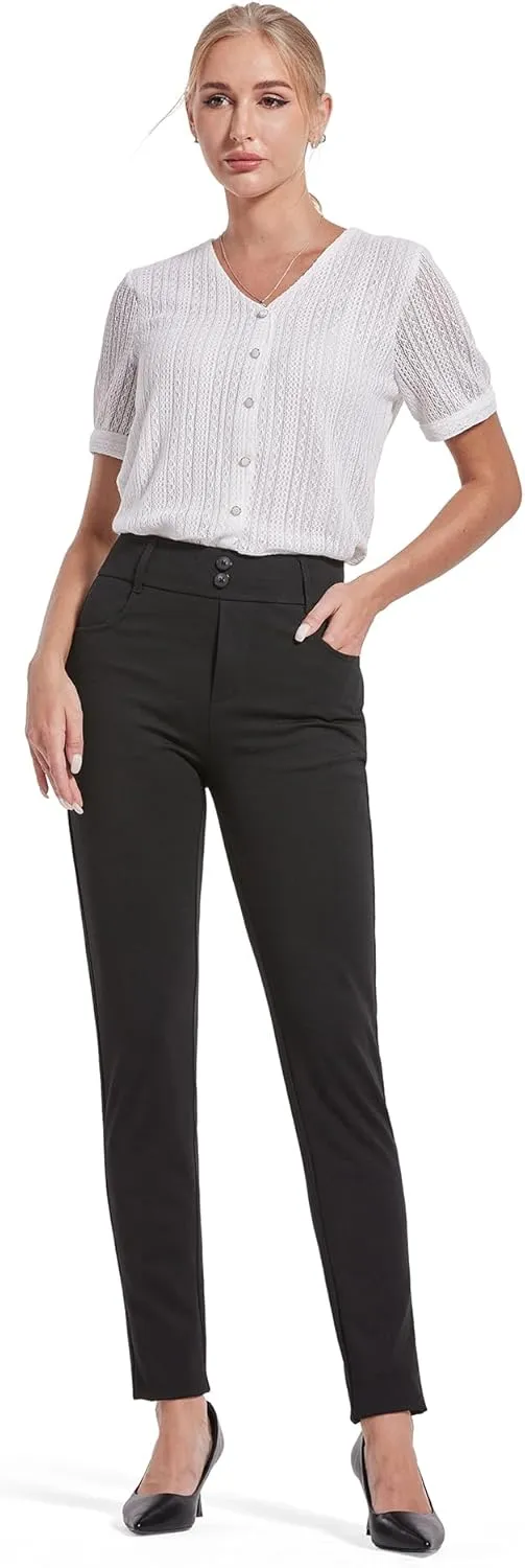 Bamans Dress Pants Women Work Skinny Leg Pants Formal High Waisted Black Trousers Business Casual Office Ladies Slacks