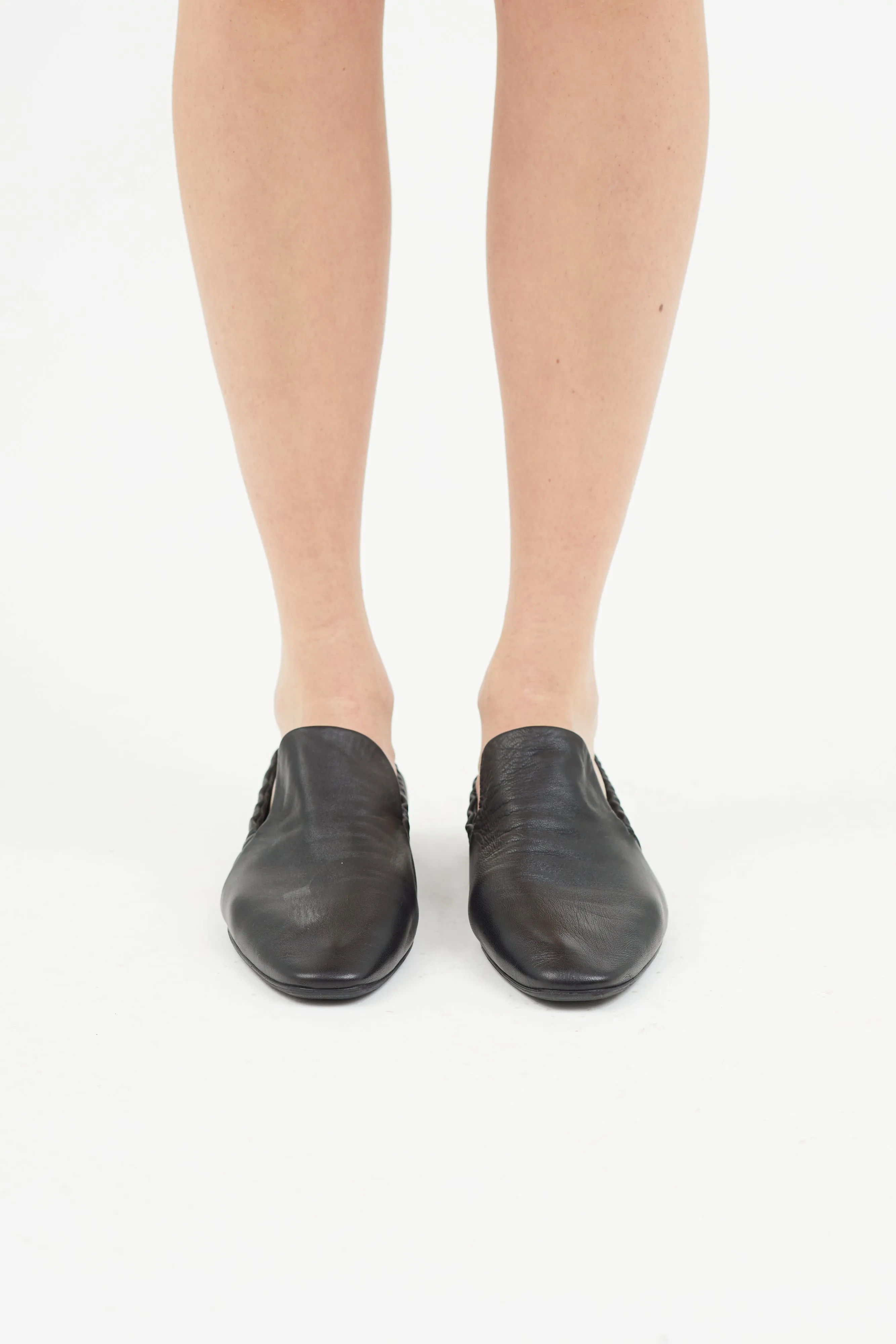 Black Leather Elasticized Flat