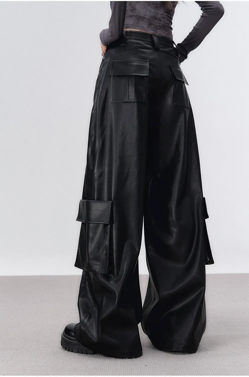 Black Rivet Straight Leather Pants