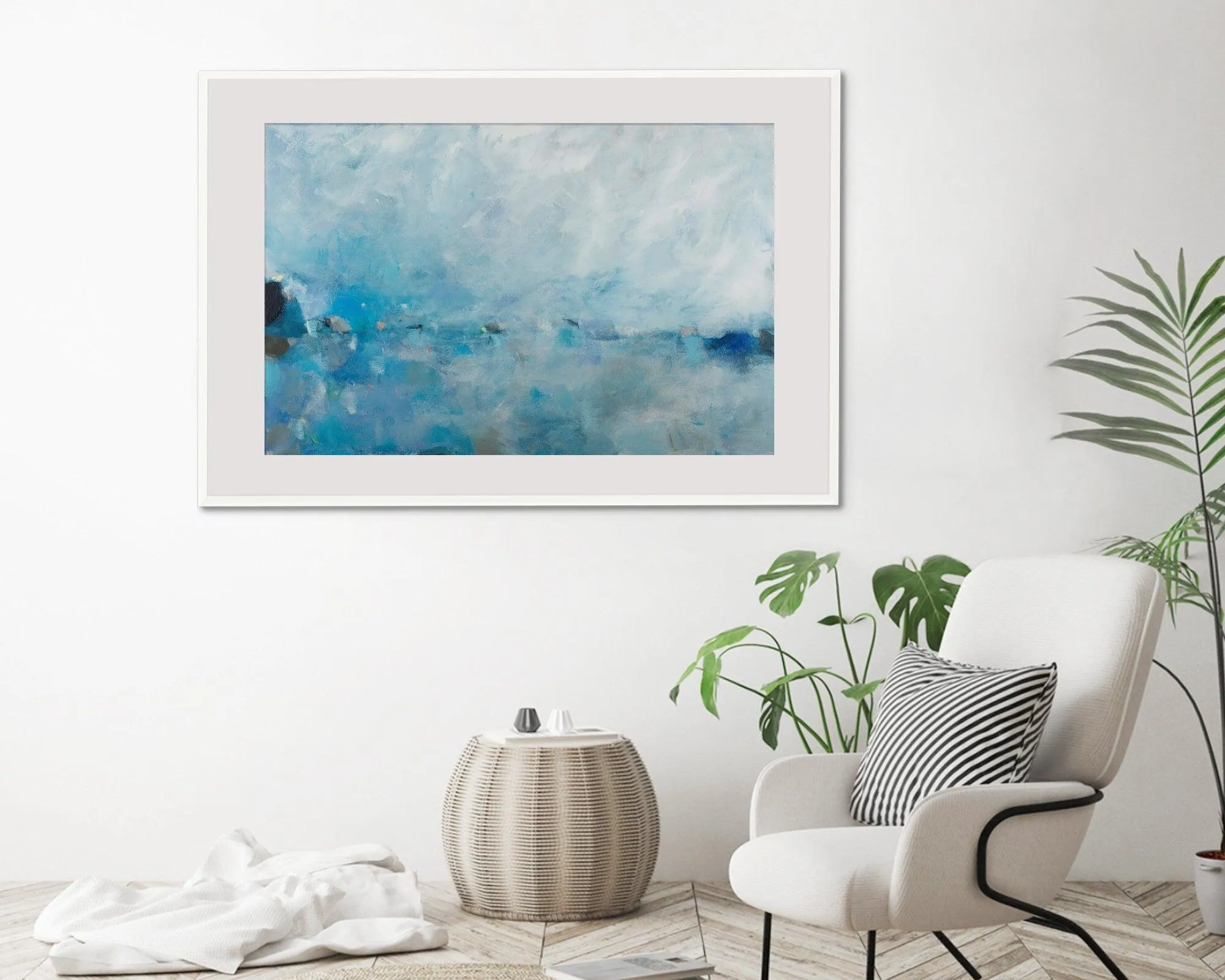 Blue seascape print, impressionist calming blue abstract art, Serene ocean wall art, Serenity poster for meditation, Seascape print