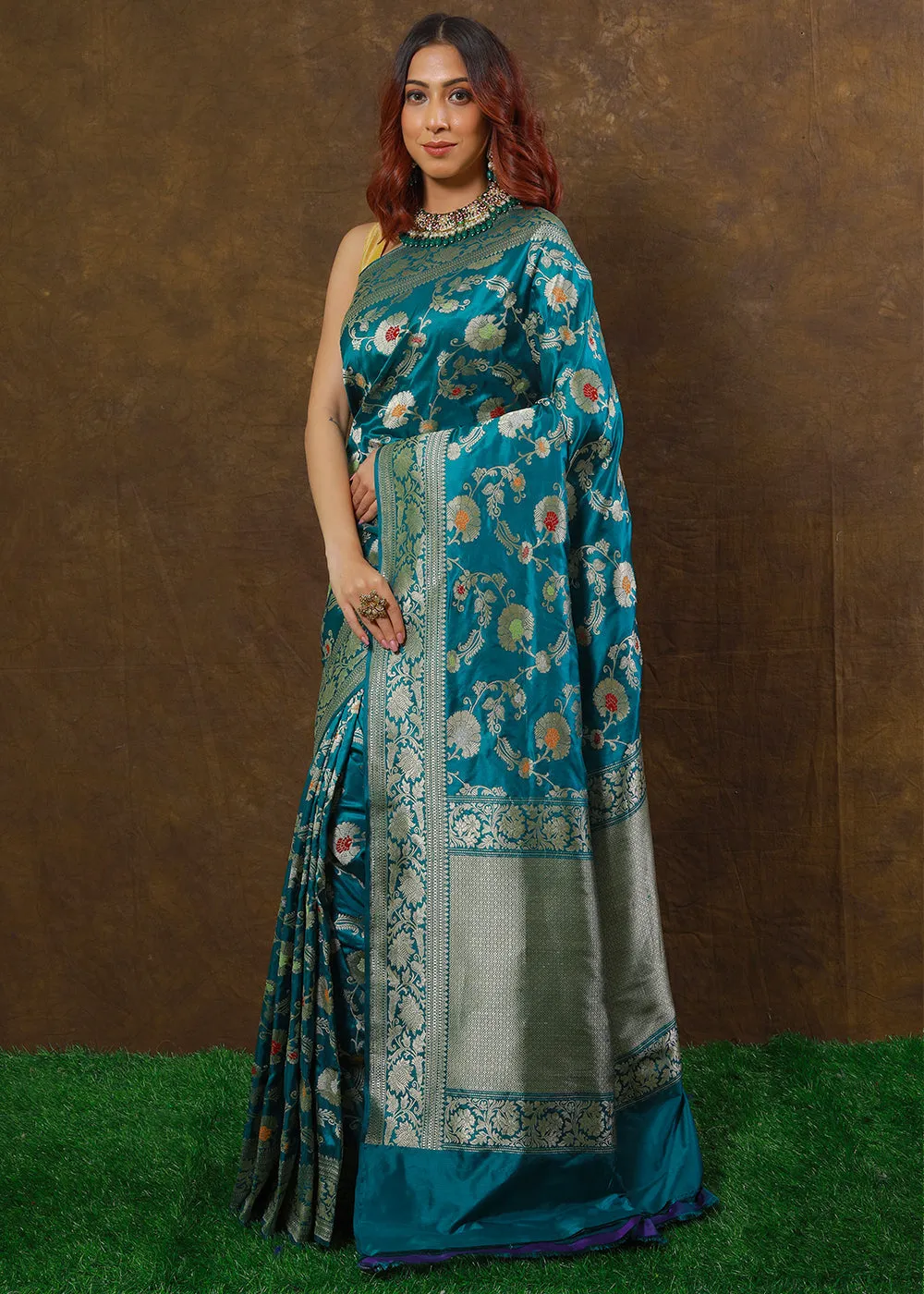 Bondi Blue Hand Woven Pure Katan Silk Saree