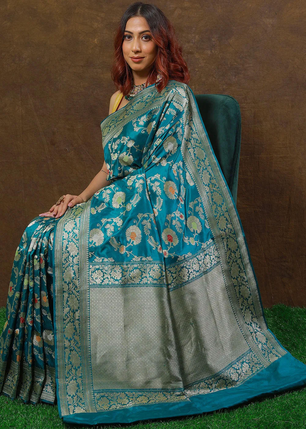 Bondi Blue Hand Woven Pure Katan Silk Saree