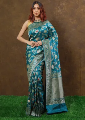 Bondi Blue Hand Woven Pure Katan Silk Saree