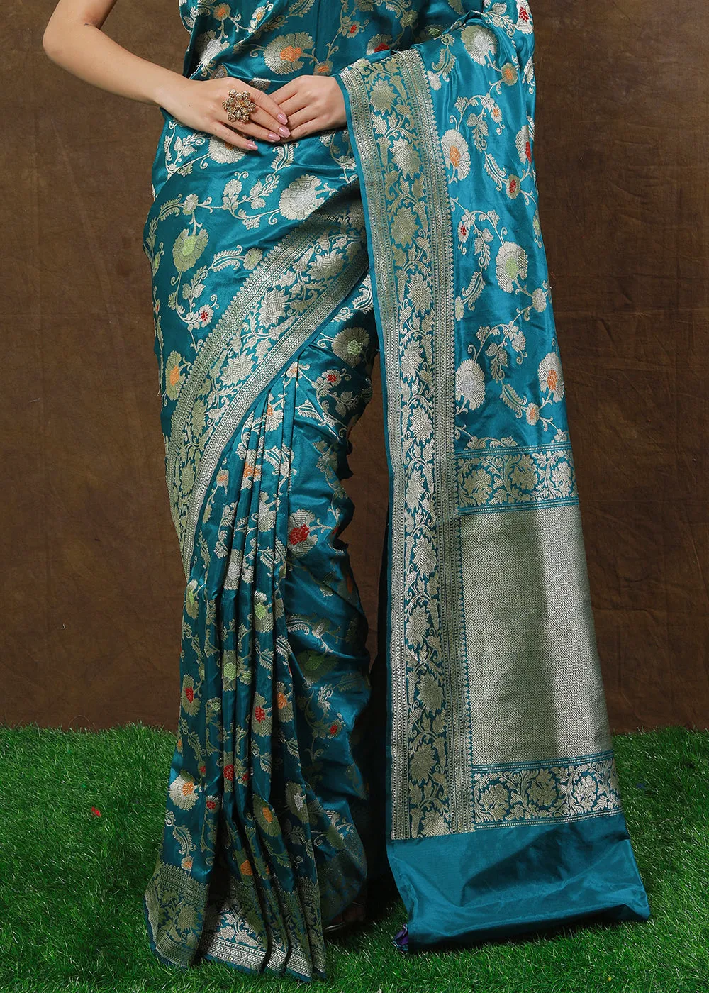 Bondi Blue Hand Woven Pure Katan Silk Saree