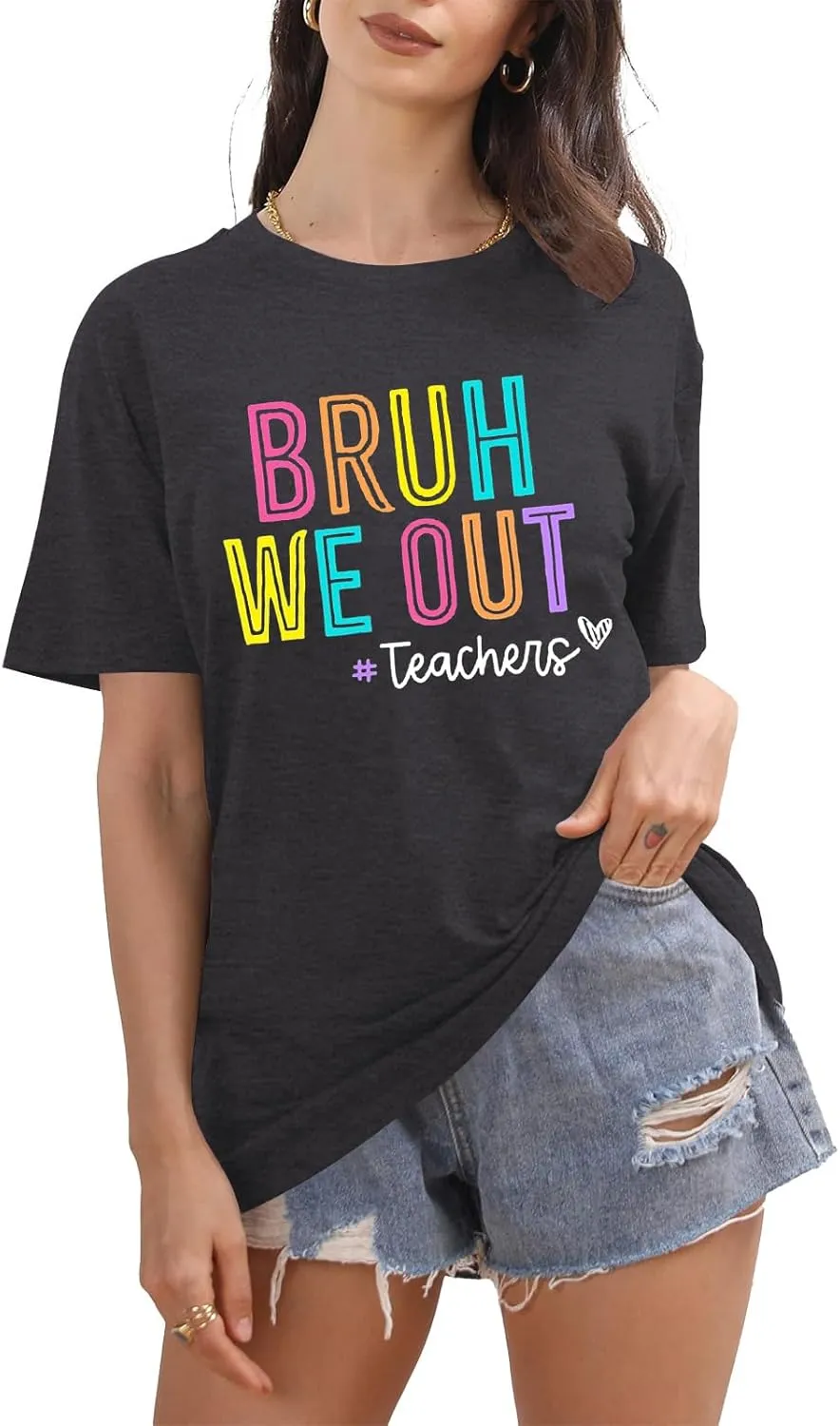 Bruh We Out Teachers Shirt Women Last Day of School Tee Shirt Schools Out for Summer Tshirt Casual Tops