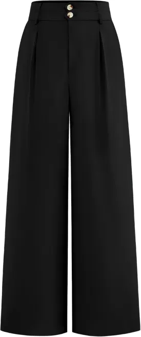 BTFBM Women Wide Leg Dress Pants 2025 High Waisted Button Pleated Business Casual Trousers Office Work Palazzo Pants