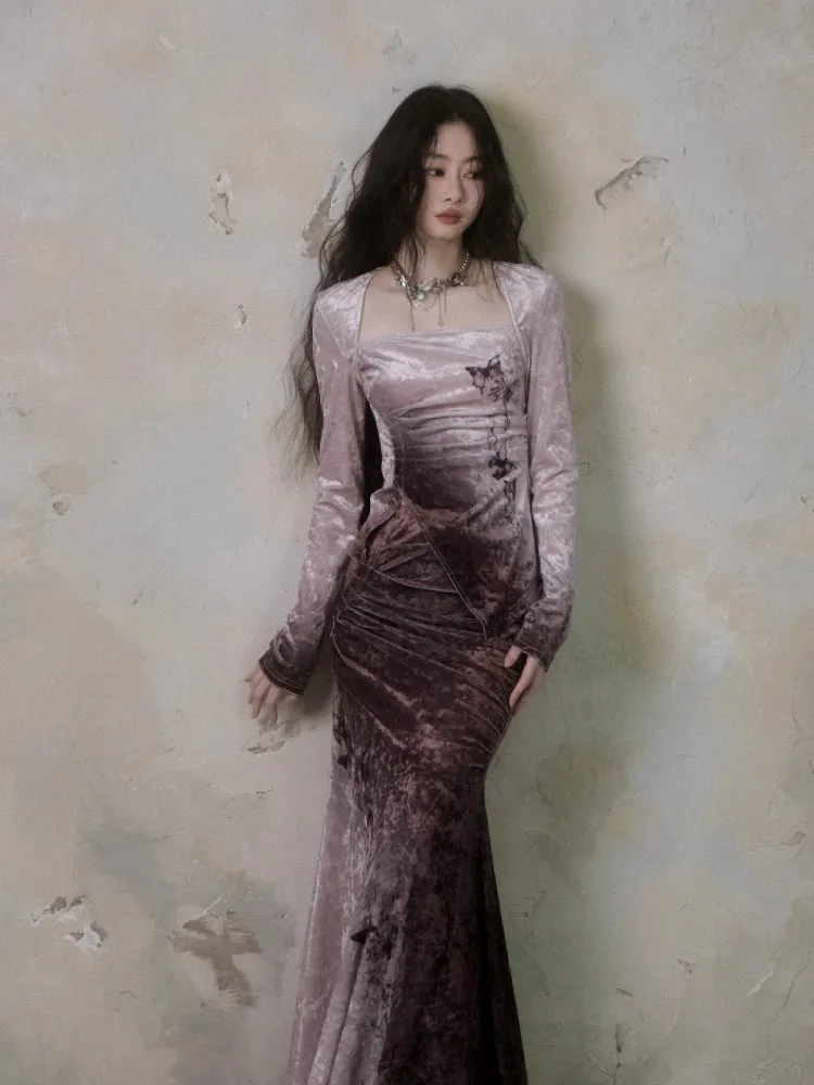 Butterfly print A-line velvet skirt【s0000006406】