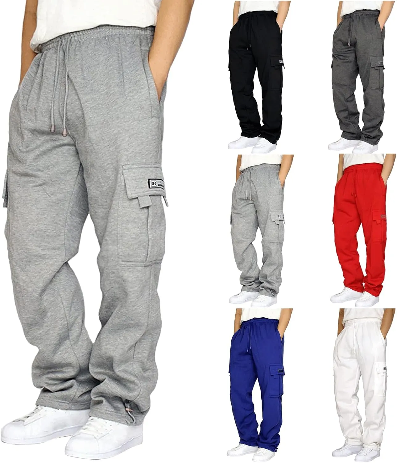 Cargo Sweatpants for Men Fleece Plus Size Hiking Joggers with Pockets Casual Open Bottom Baggy Athletic Pants