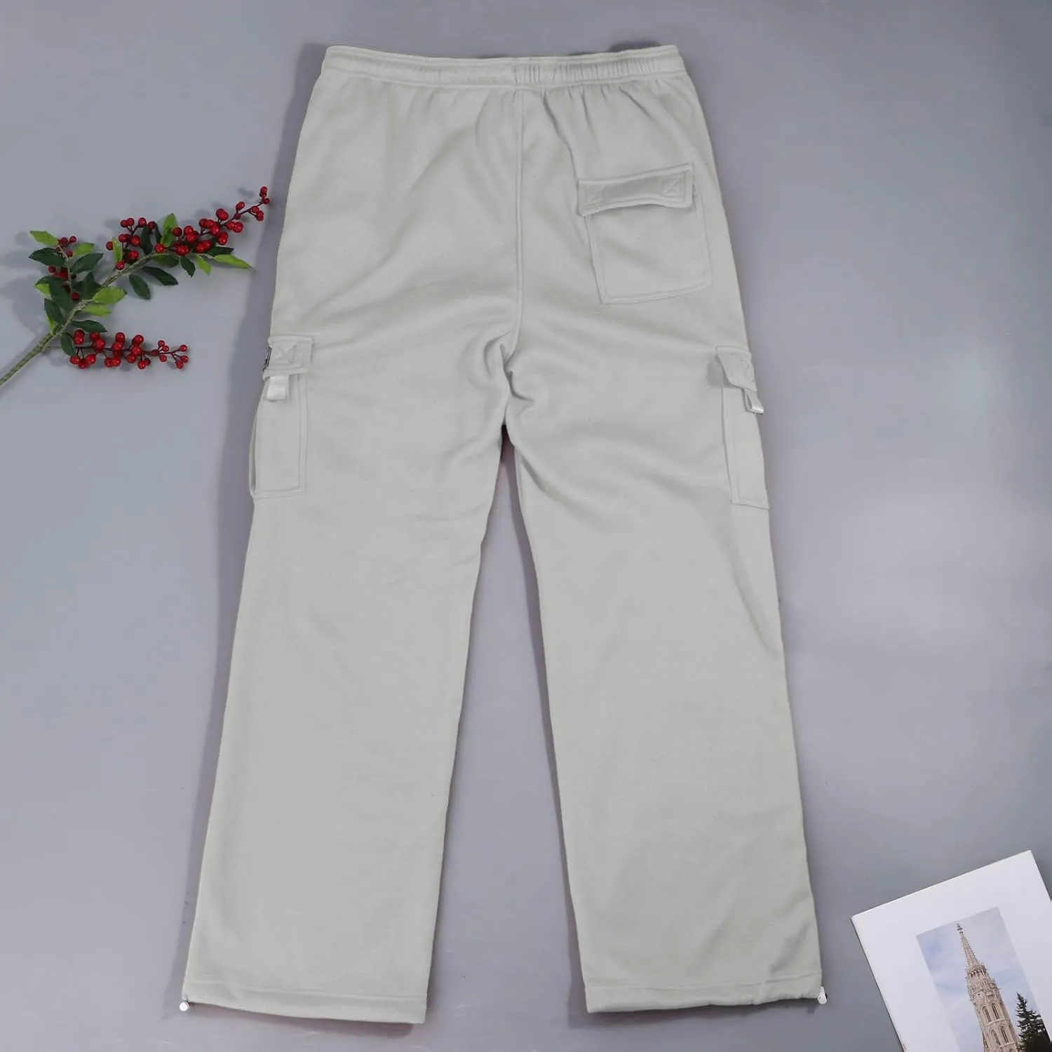 Cargo Sweatpants for Men Fleece Plus Size Hiking Joggers with Pockets Casual Open Bottom Baggy Athletic Pants
