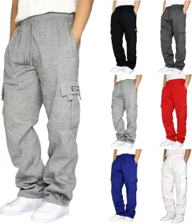 Cargo Sweatpants for Men Fleece Plus Size Hiking Joggers with Pockets Casual Open Bottom Baggy Athletic Pants