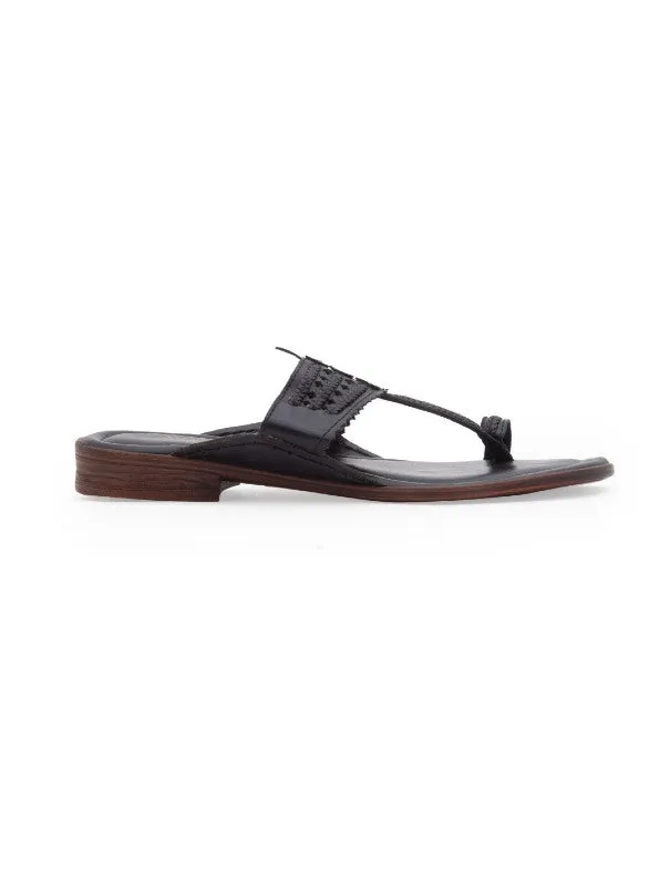 Classic Kolhas - Black Handcrafted Traditional Kolhapuri Flats