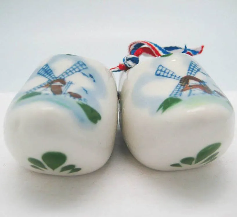 Colorful Ceramic Wooden Shoes Pair with Windmill Design