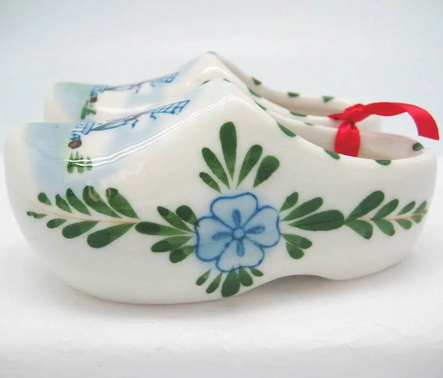 Colorful Ceramic Wooden Shoes Pair with Windmill Design