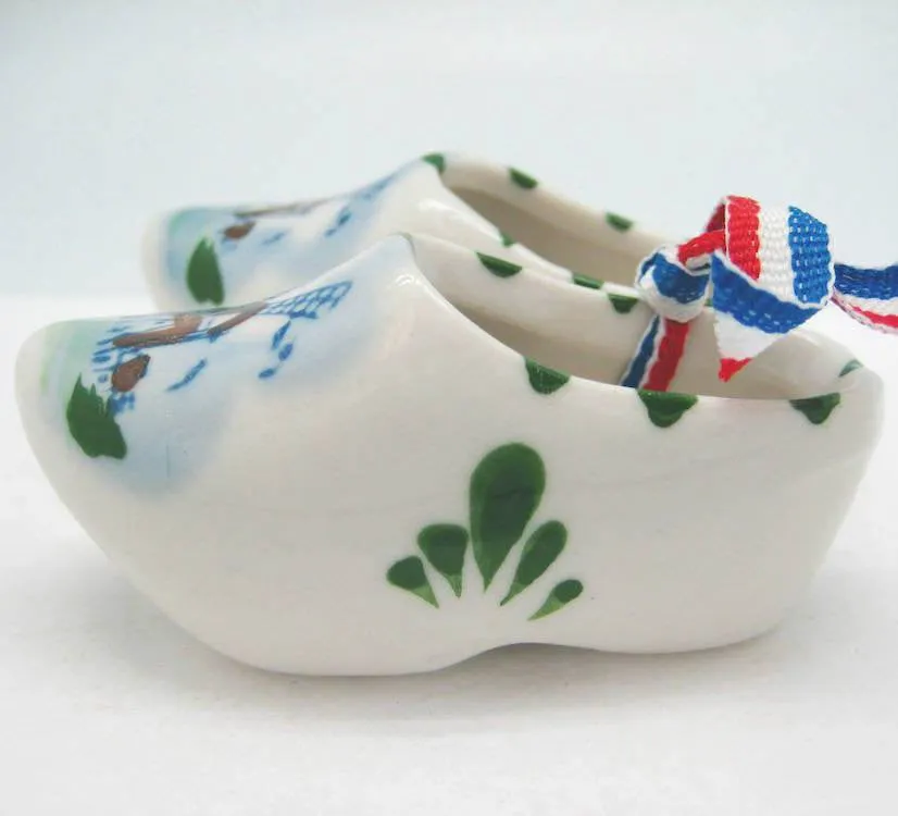 Colorful Ceramic Wooden Shoes Pair with Windmill Design