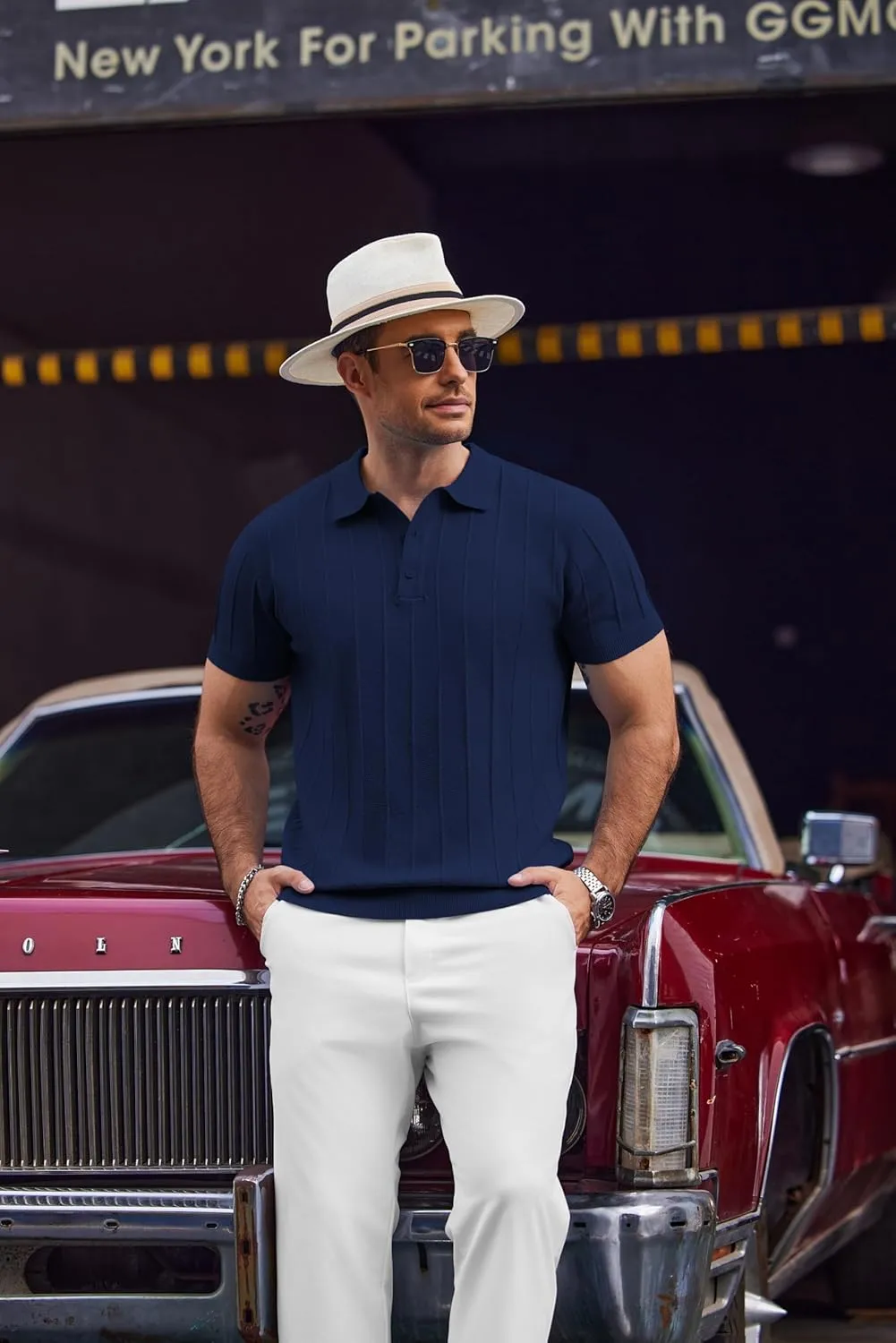 COOFANDY Mens Knit Polo Shirts Short Sleeve Ribbed Textured Polo Shirt Lightweight Casual Golf Shirts Collared T Shirt