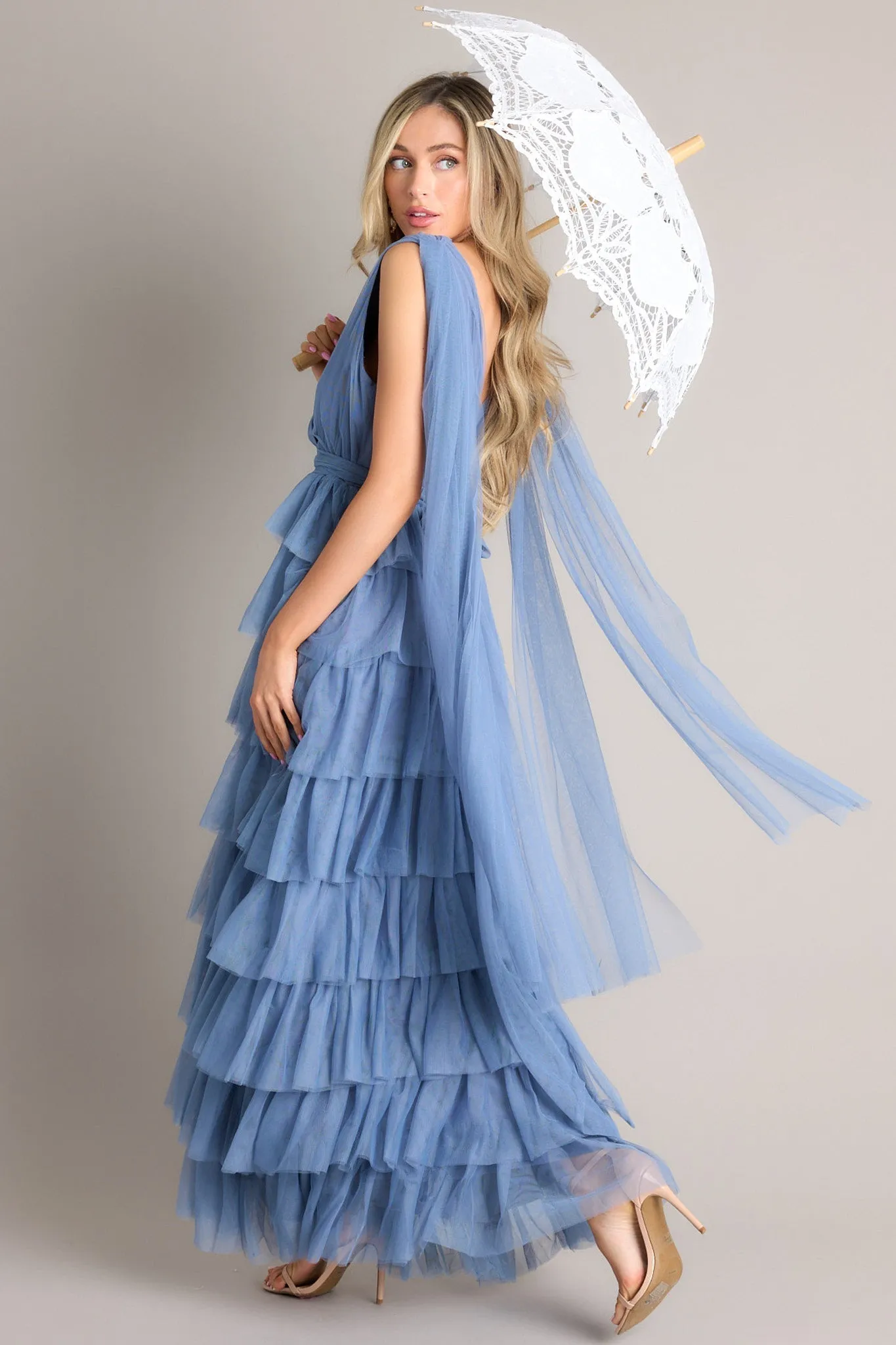 Creating Memories Ash Blue Tiered Tulle Maxi Dress