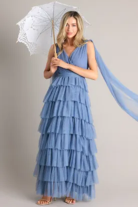 Creating Memories Ash Blue Tiered Tulle Maxi Dress