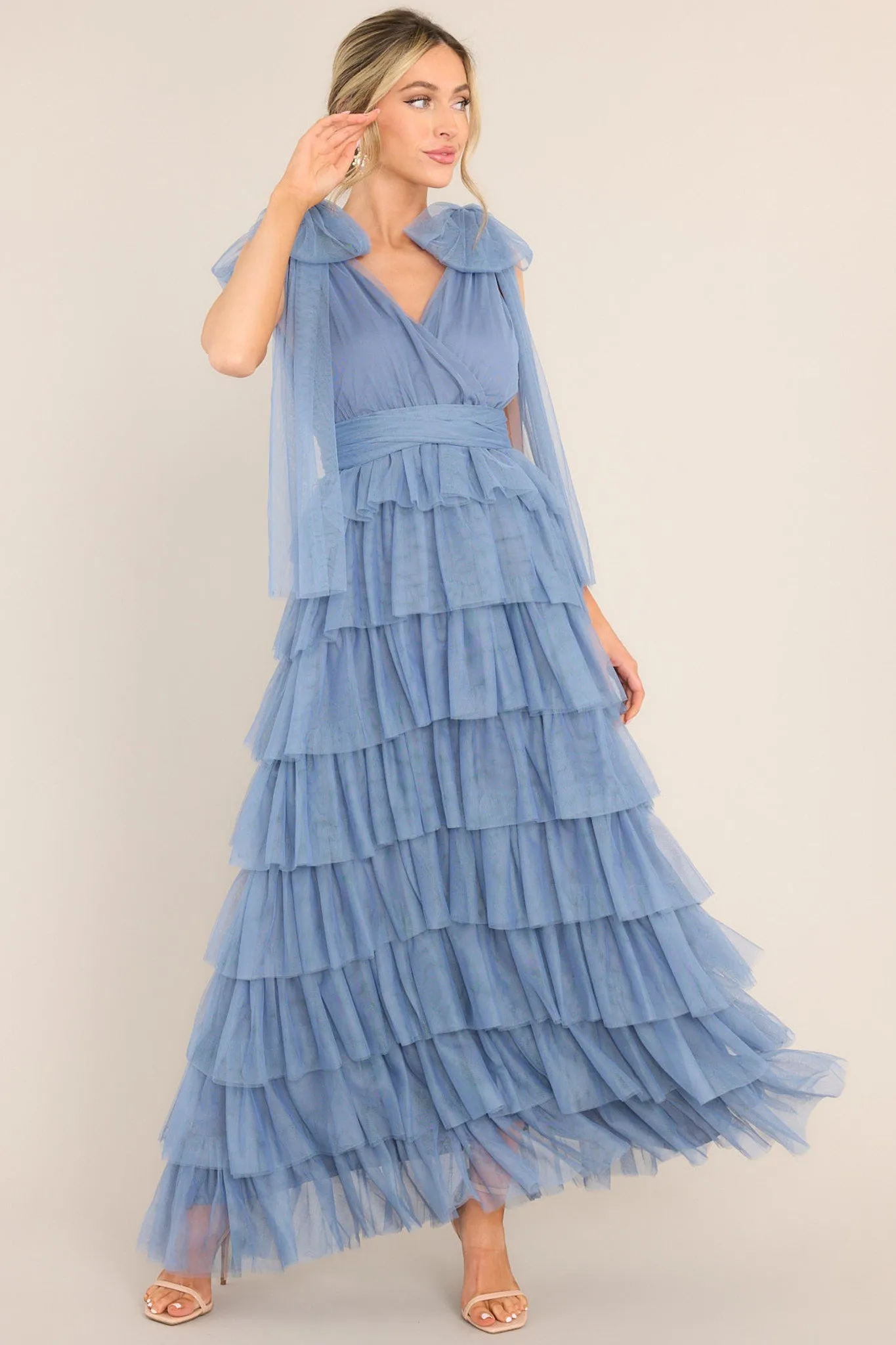 Creating Memories Ash Blue Tiered Tulle Maxi Dress