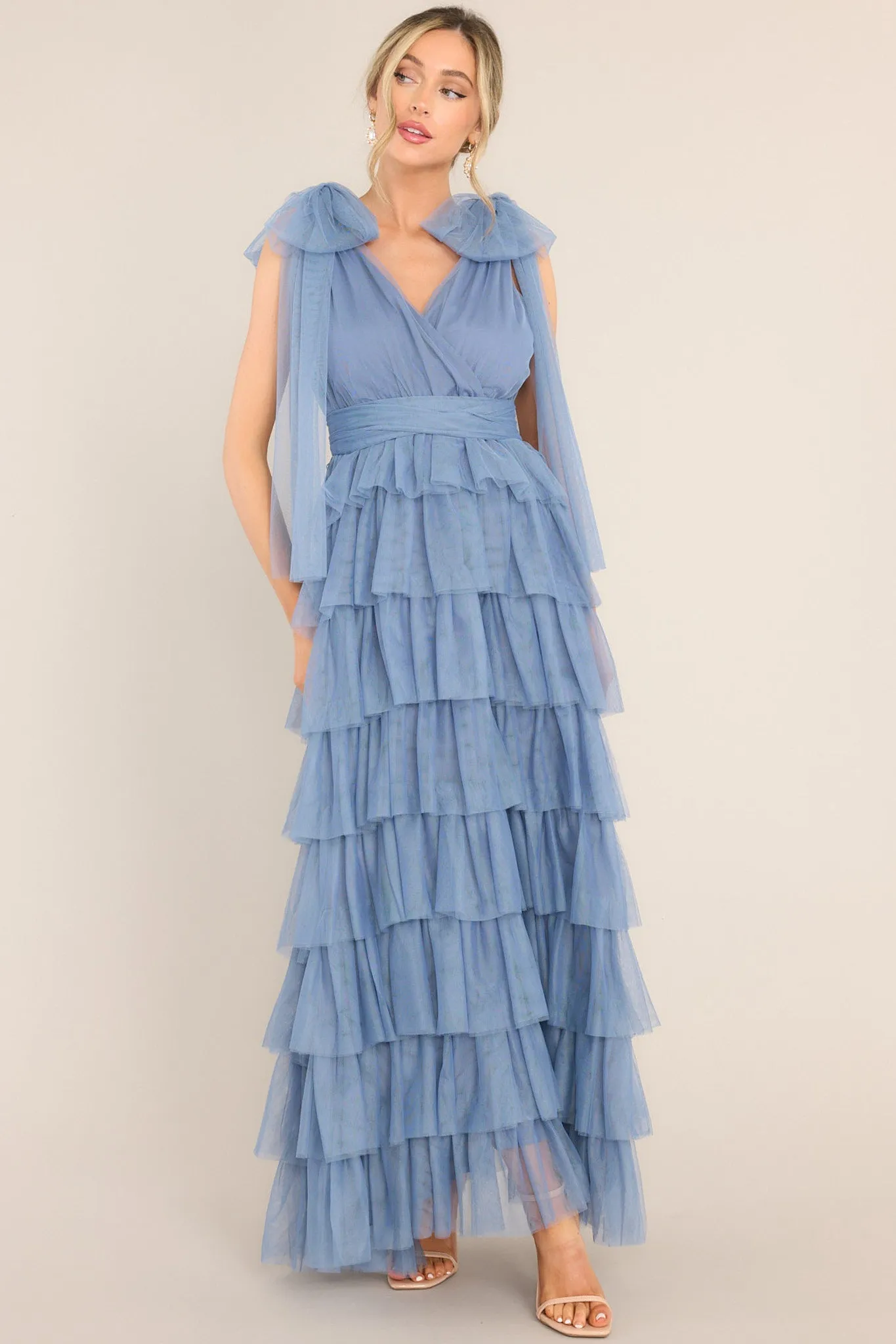 Creating Memories Ash Blue Tiered Tulle Maxi Dress