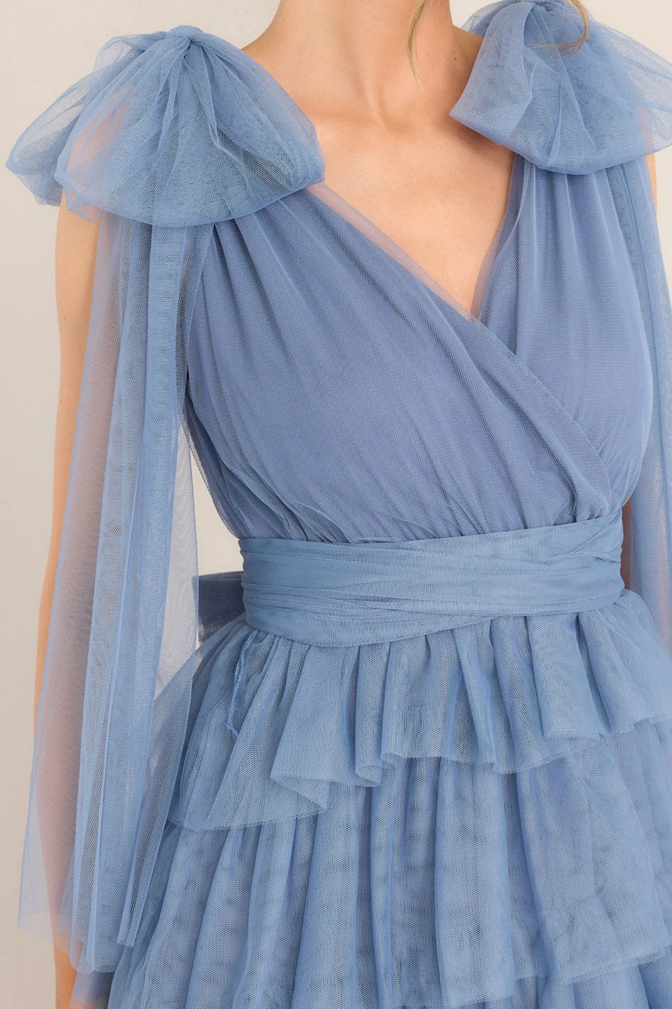 Creating Memories Ash Blue Tiered Tulle Maxi Dress