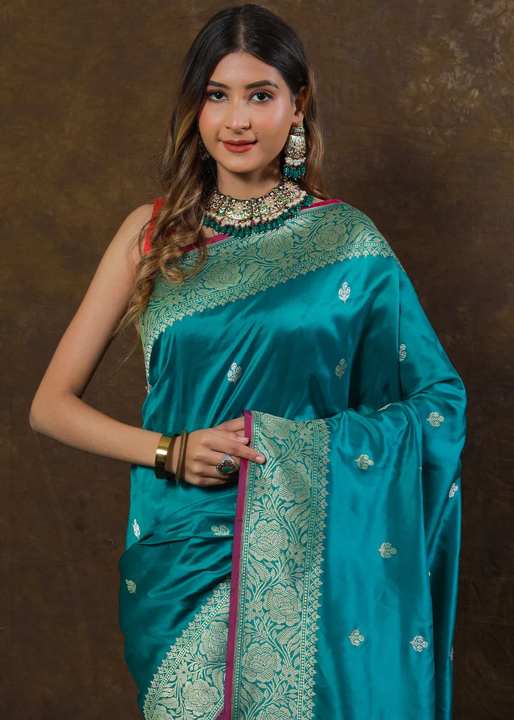 Cyan Blue Hand Woven Pure Katan Silk Saree