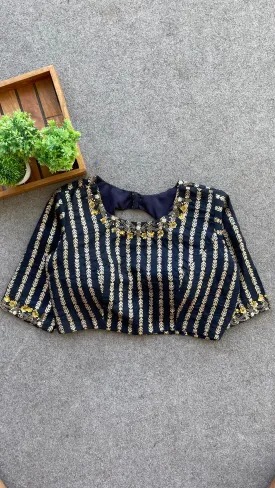 Dark blue gold stripped handwork blouse