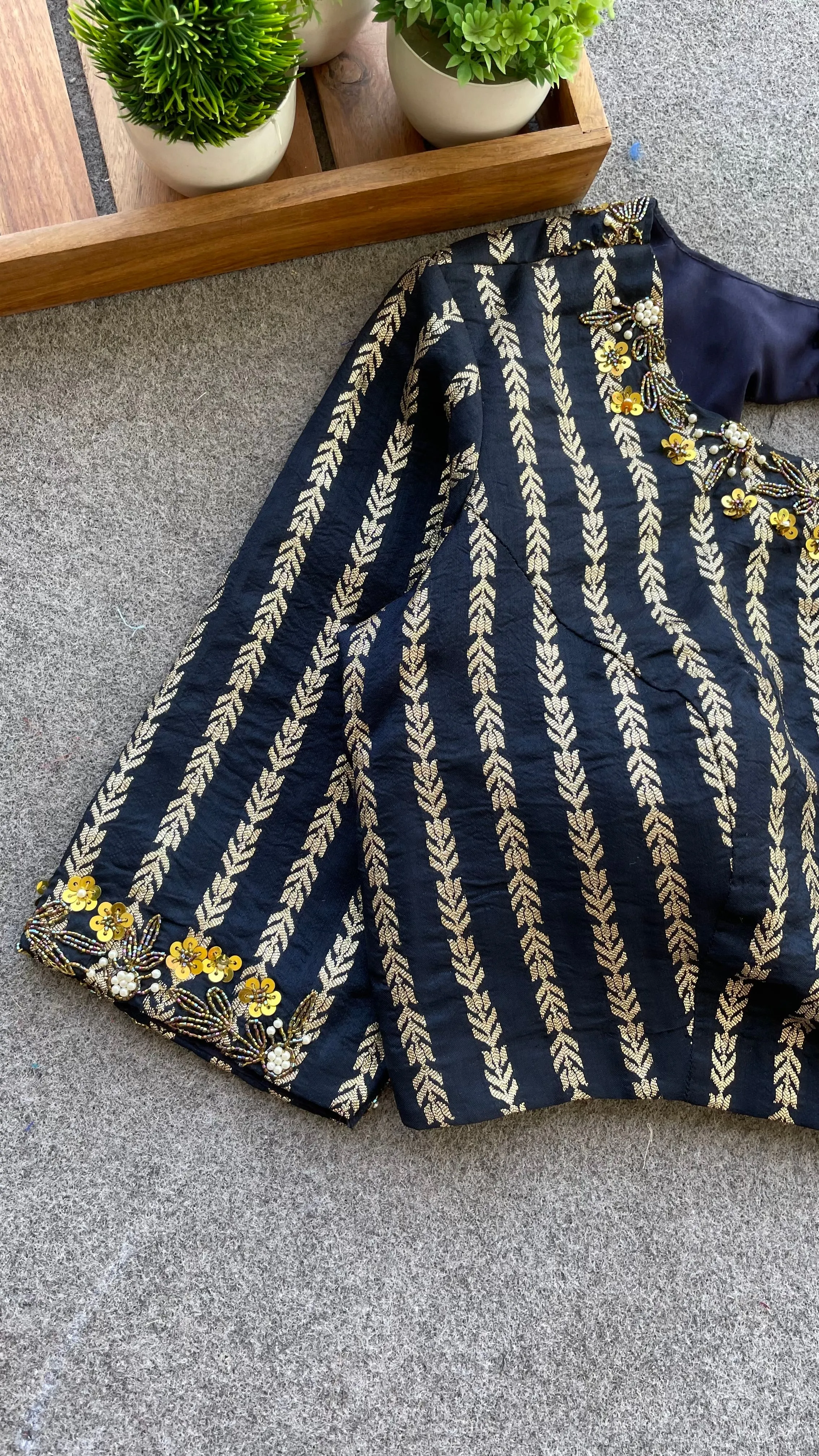 Dark blue gold stripped handwork blouse