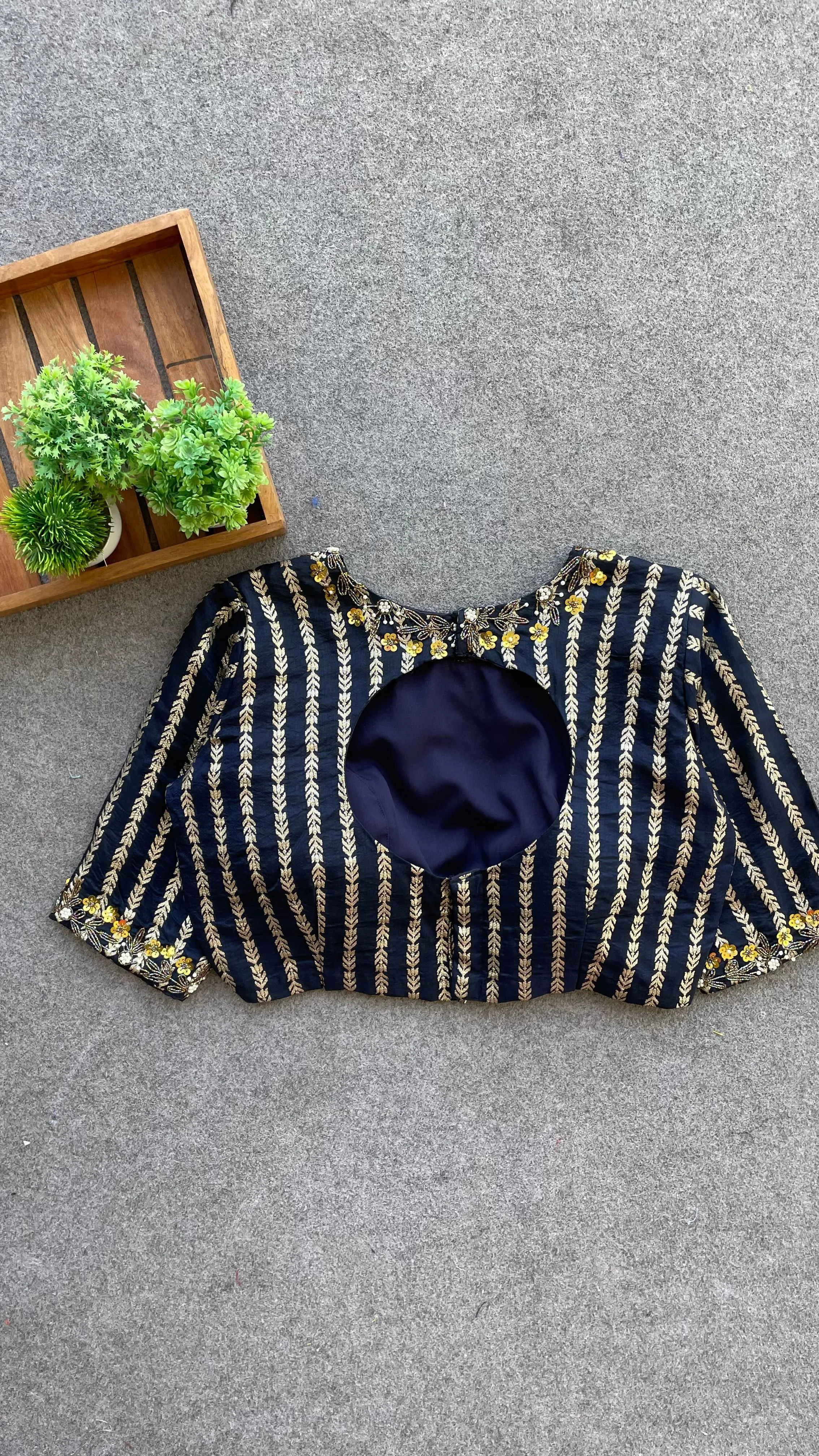 Dark blue gold stripped handwork blouse