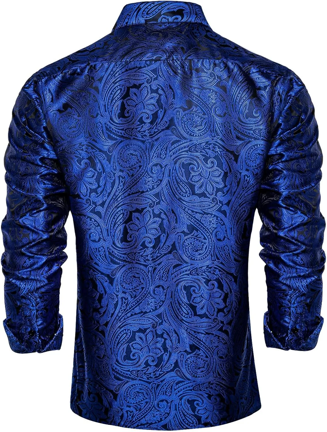 DiBanGu Mens Silk Paisley Dress Shirts,Long Sleeve Button Down Shirt Casual Regular Fit Shirt for Men Wedding Party