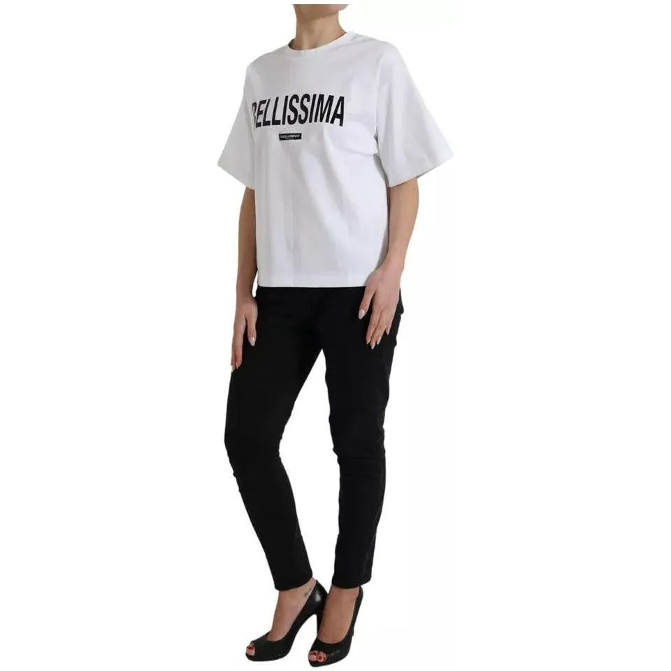 Dolce & Gabbana White Bellissima Cotton Crew Neck T-shirt