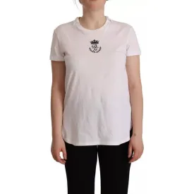 Dolce & Gabbana White DG Crown Print Cotton Collared Neck T-shirt