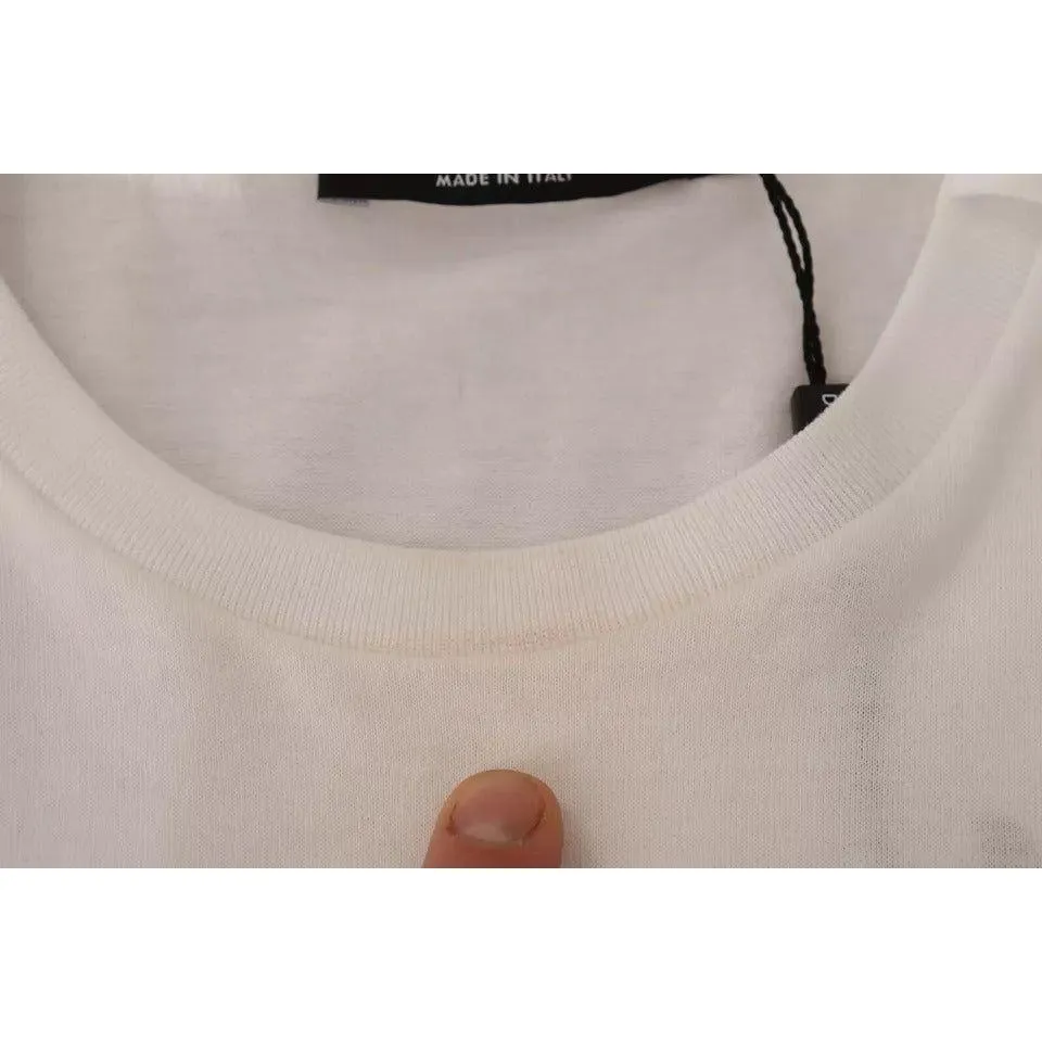 Dolce & Gabbana White DG Crown Print Cotton Collared Neck T-shirt
