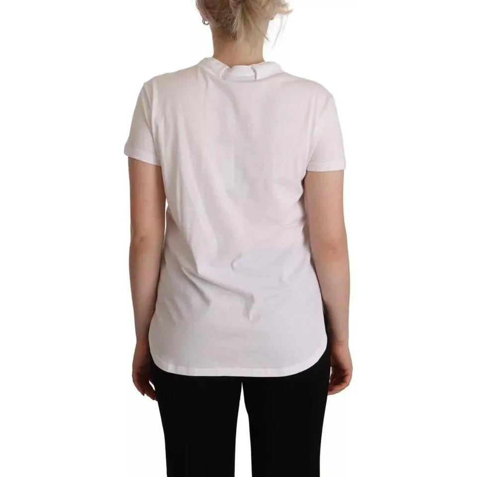 Dolce & Gabbana White DG Crown Print Cotton Collared Neck T-shirt