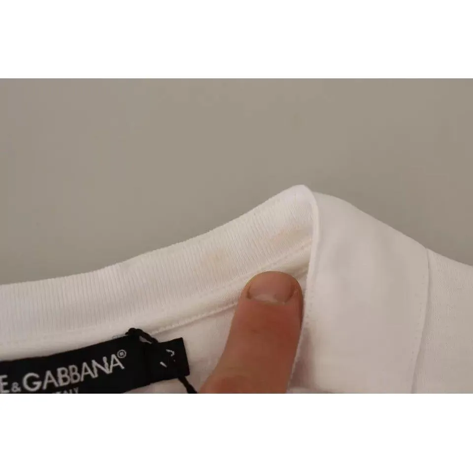 Dolce & Gabbana White DG Crown Print Cotton Collared Neck T-shirt