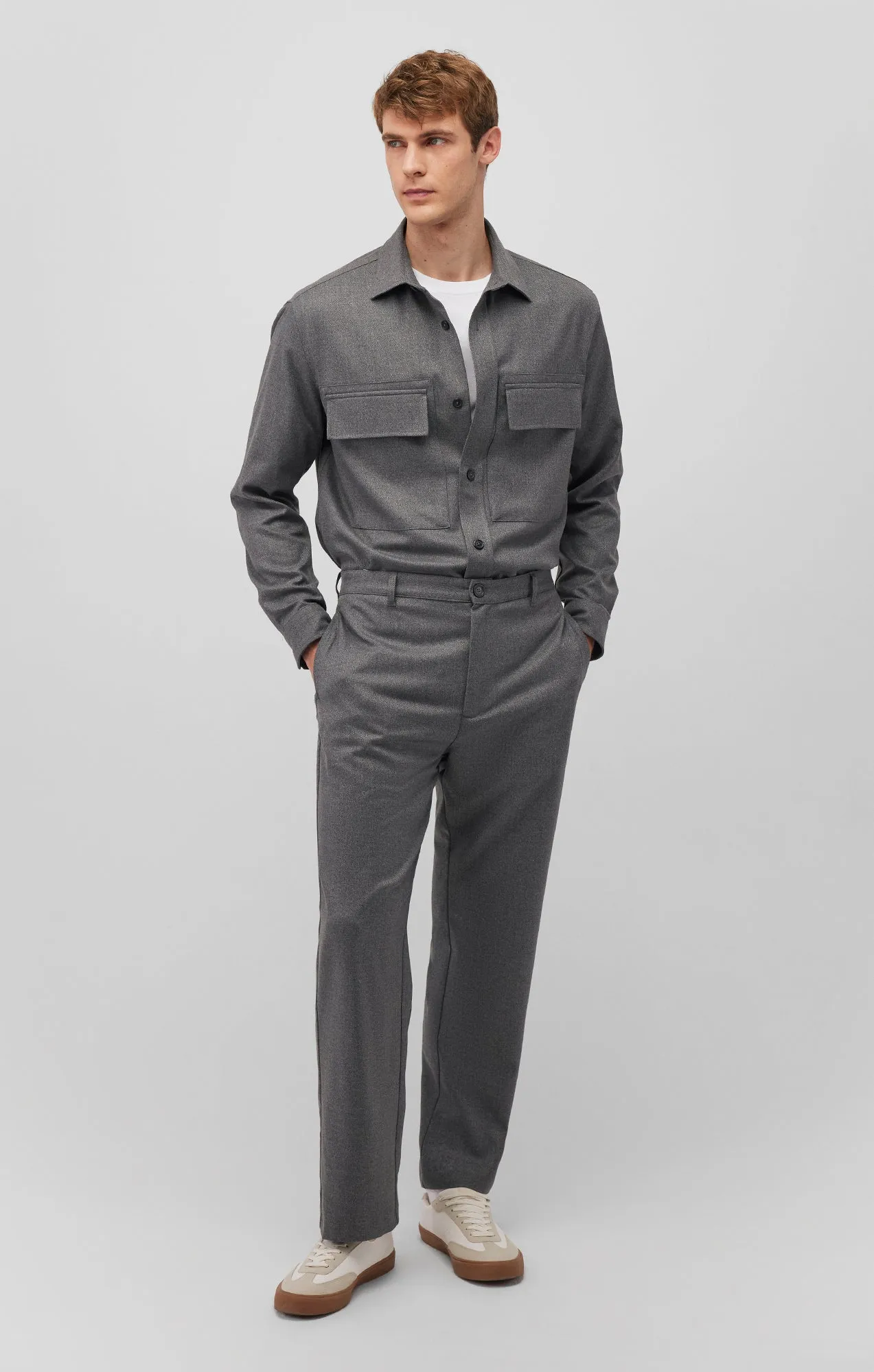 DOUBLE POCKET SHIRT IN DARK GREY MELANGE