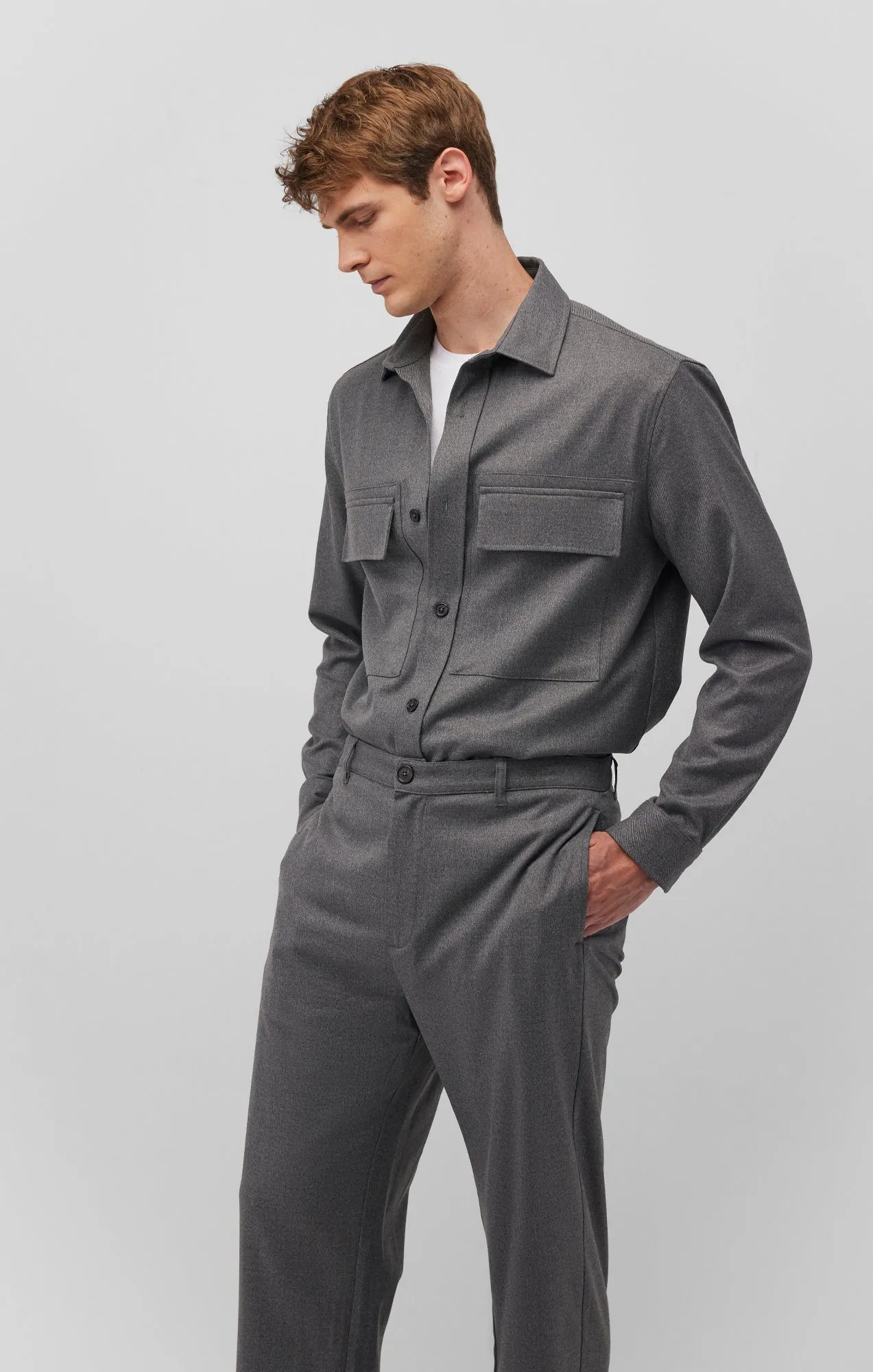 DOUBLE POCKET SHIRT IN DARK GREY MELANGE