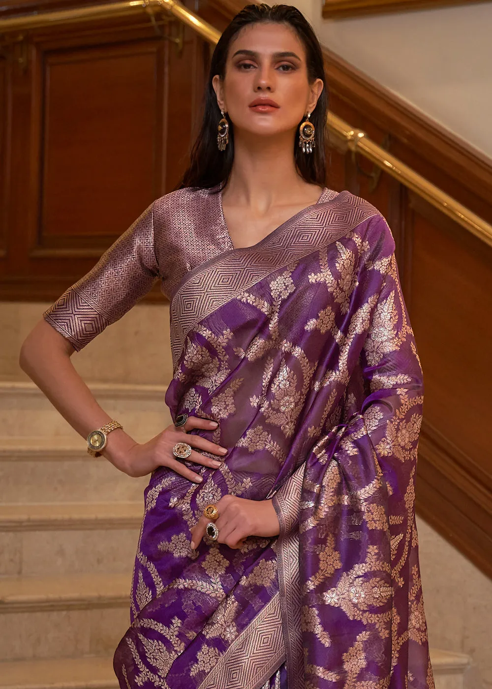 Eminence Purple Two Tone Handloom Woven Organza Silk Saree