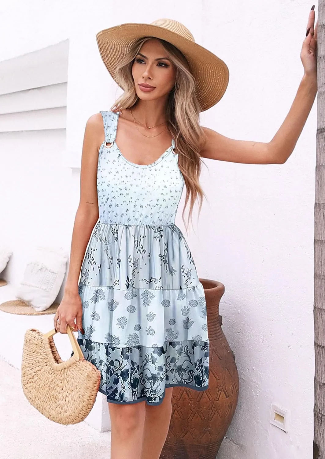 ETCYY NEW Womens Summer Dresses Tiered Swing A Line Short Sundresses Beach Cover Up Dress