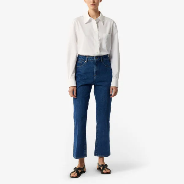 Francisco Straight Fit High Waist Jeans with Soeur Contrast Stitching, Blue