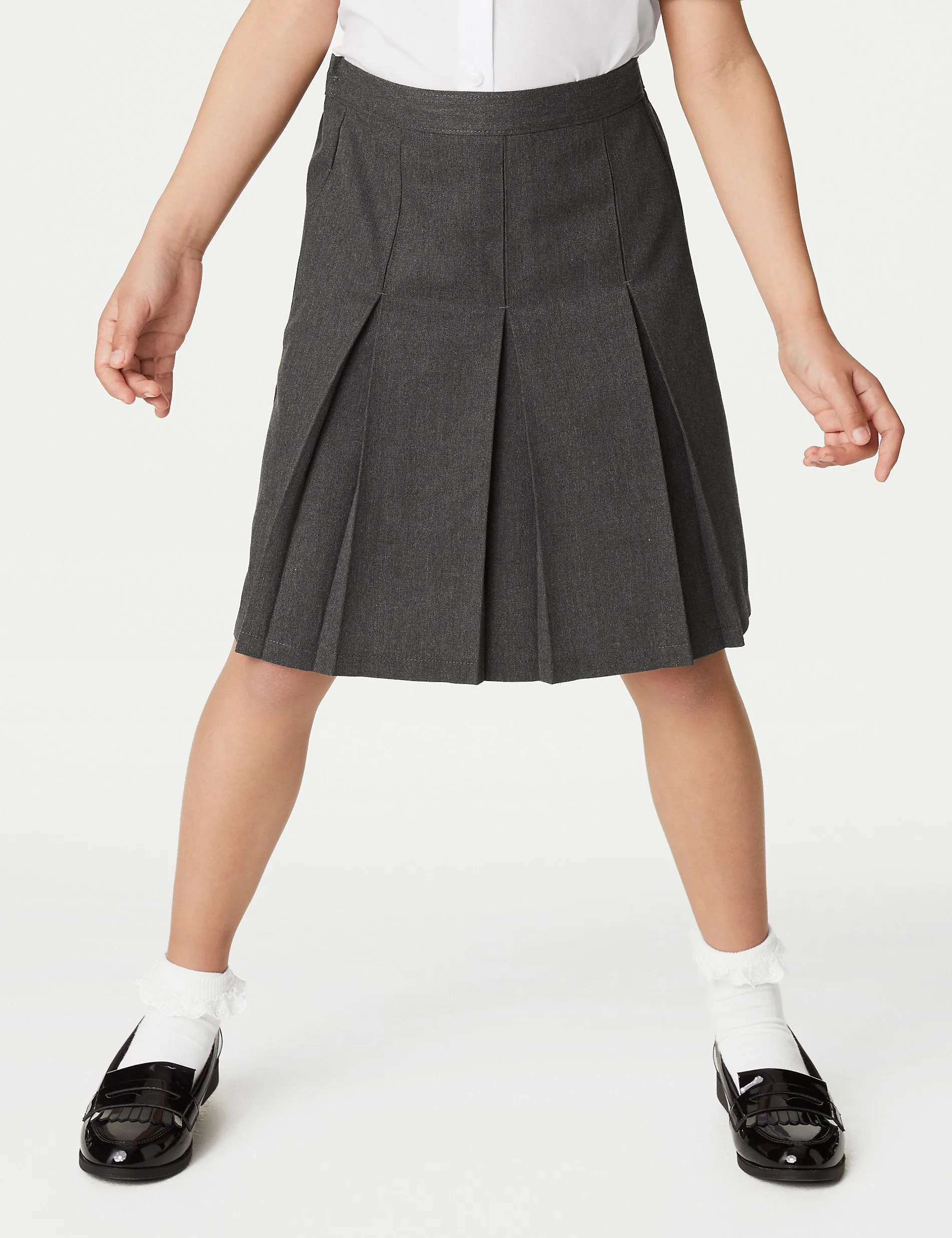 Girls' (2-18 years) Marks & Spencer Large Fit Pleated School Skirt, Gray