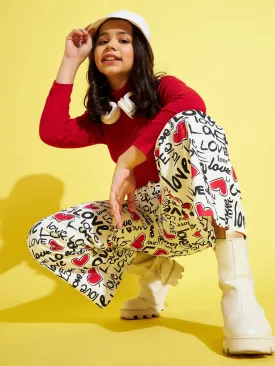 Girls White Twill Love Side Pocket Straight Pants - Lyush Kids