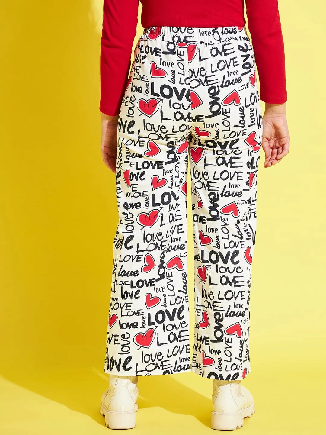 Girls White Twill Love Side Pocket Straight Pants - Lyush Kids