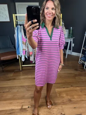 Happiest Day Striped Collared Dress - Pink Multi