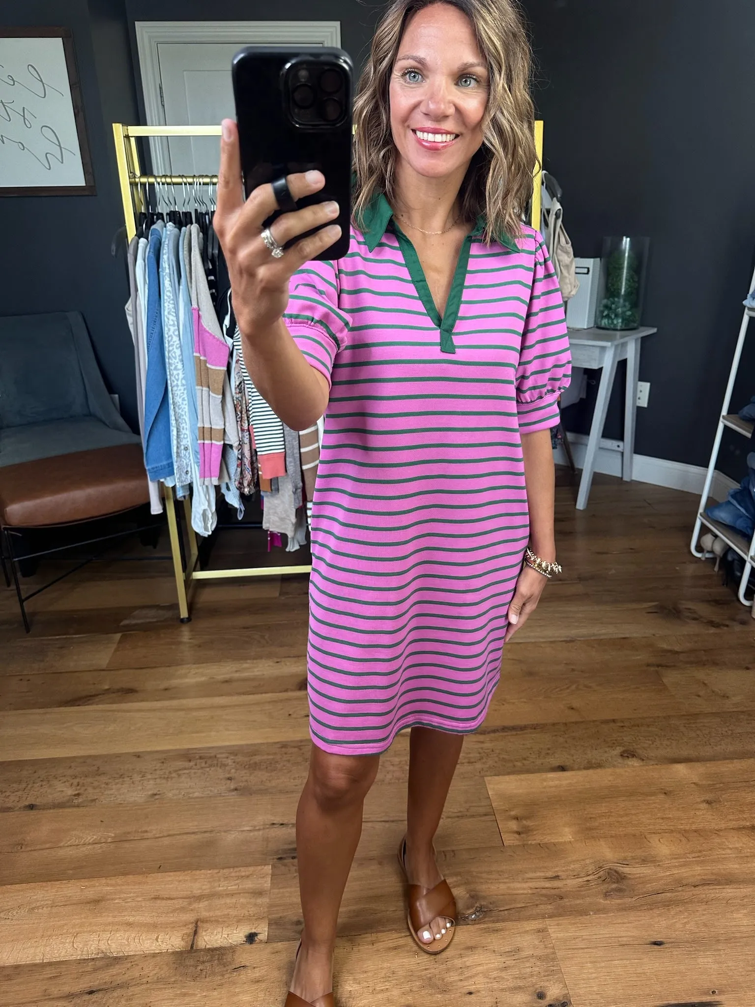 Happiest Day Striped Collared Dress - Pink Multi