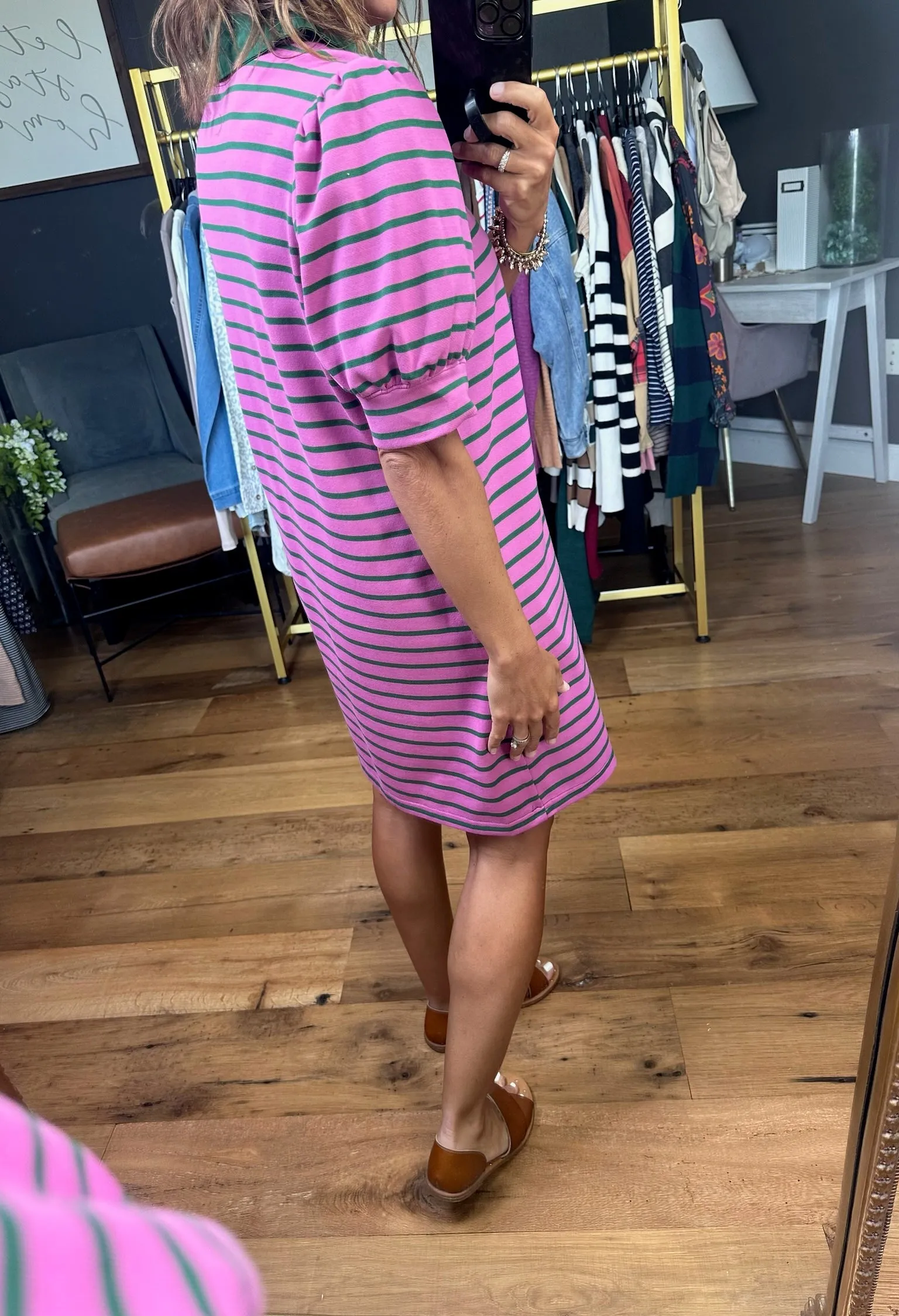 Happiest Day Striped Collared Dress - Pink Multi